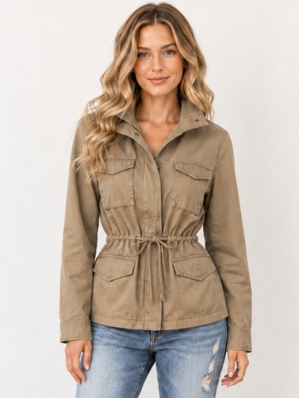 Old Navy Khaki Utility Field Jacket Drawstring Waist Cargo XS